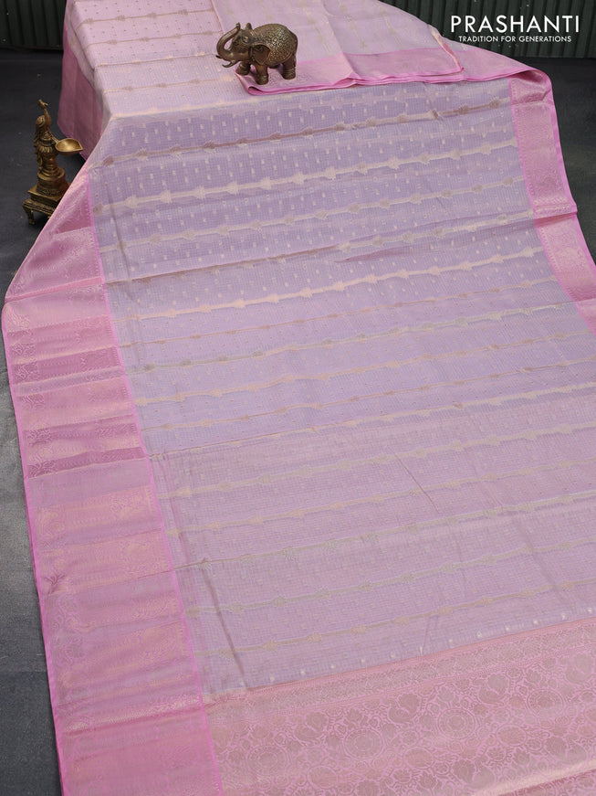 Cotton zari kota saree pastel lavender and light pink with allover zari weaves and long zari woven border