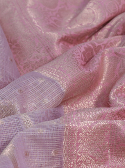 Cotton zari kota saree pastel lavender and light pink with allover zari weaves and long zari woven border