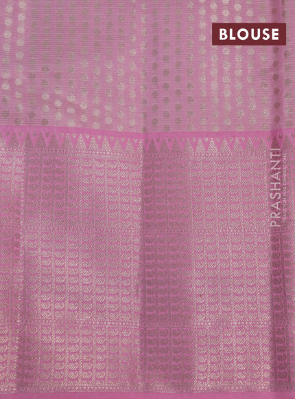 Cotton zari kota saree pastel lavender and light pink with allover zari weaves and long zari woven border