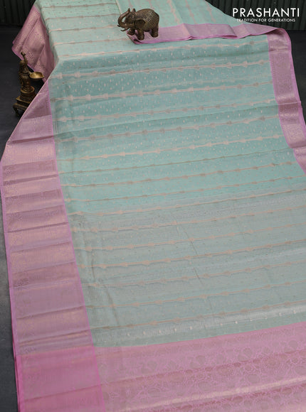 Cotton zari kota saree teal green shade and light pink with allover zari weaves and long zari woven border