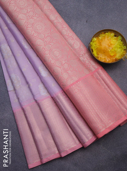 Cotton zari kota saree lavender shade and light pink with zari woven buttas and long zari woven border