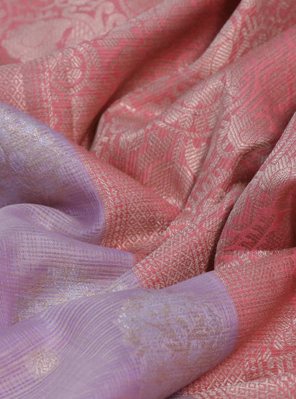 Cotton zari kota saree lavender shade and light pink with zari woven buttas and long zari woven border