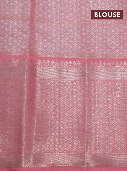 Cotton zari kota saree teal blue and peach pink with zari woven buttas and long zari woven border