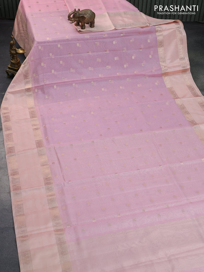 Cotton zari kota saree light pik and peach shade with annam zari woven buttas and rettapet zari woven border