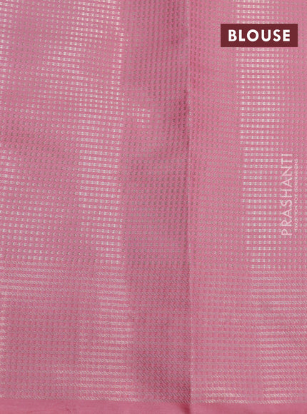 Cotton zari kota saree pastel lavender and peach pink with allover zari woven stripes pattern and long zari woven border