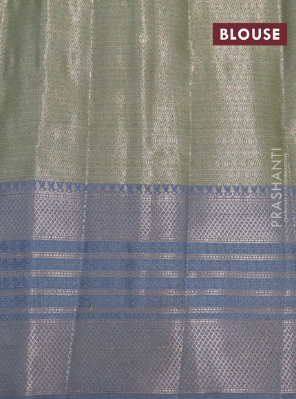 Cotton zari kota saree fluorescent green and dual shade of grey with allover zari woven stripes pattern and long zari woven border