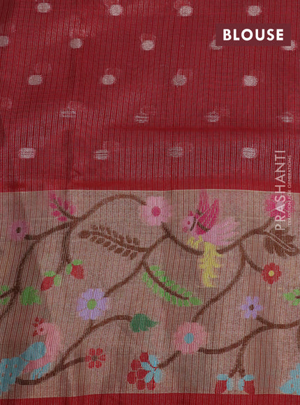 Cotton zari kota tissue saree grey and red with zari woven buttas and zari woven paithani border