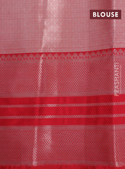 Cotton zari kota saree pastel lavender and red with allover stripes pattern and long zari woven border