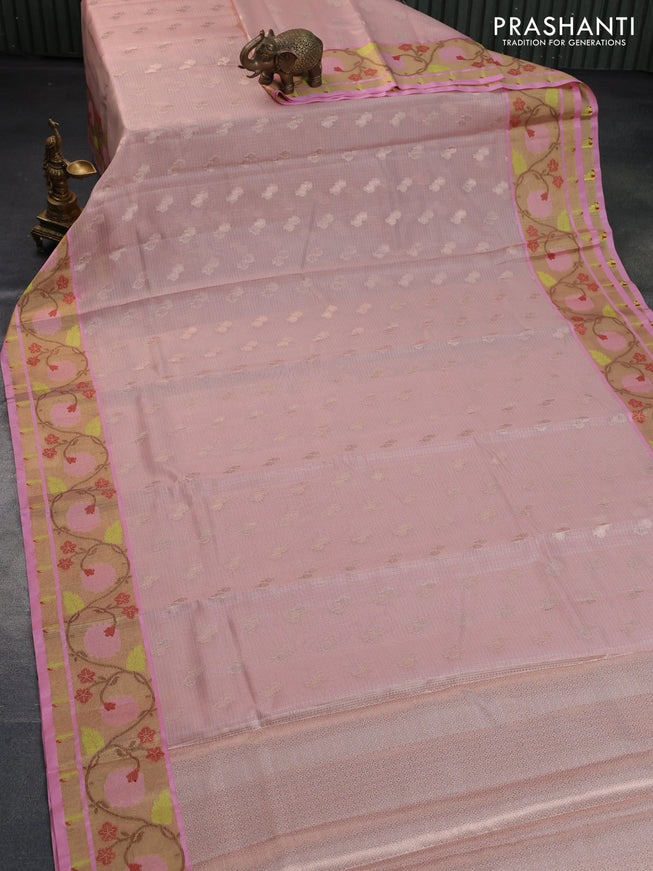 Cotton zari kota saree peach shade and light pink with zari woven buttas and zari woven paithani border