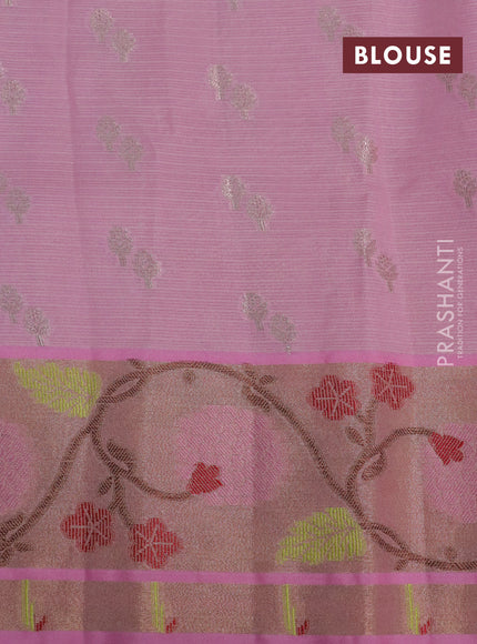 Cotton zari kota saree peach shade and light pink with zari woven buttas and zari woven paithani border