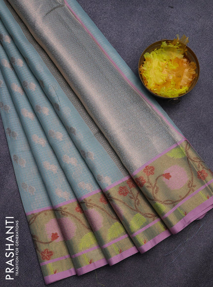 Cotton zari kota saree teal blue and light pink with zari woven buttas and zari woven paithani border