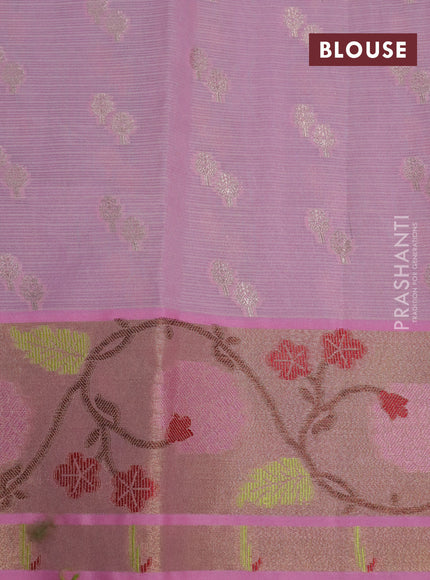 Cotton zari kota saree teal blue and light pink with zari woven buttas and zari woven paithani border