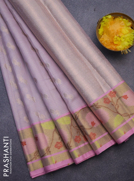 Cotton zari kota saree pastel lavender and light pink with zari woven buttas and zari woven paithani border