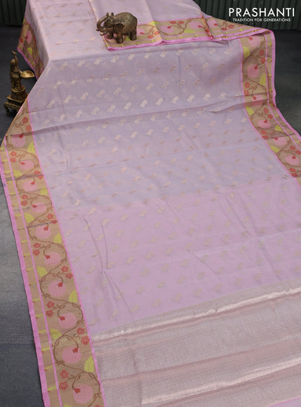 Cotton zari kota saree pastel lavender and light pink with zari woven buttas and zari woven paithani border