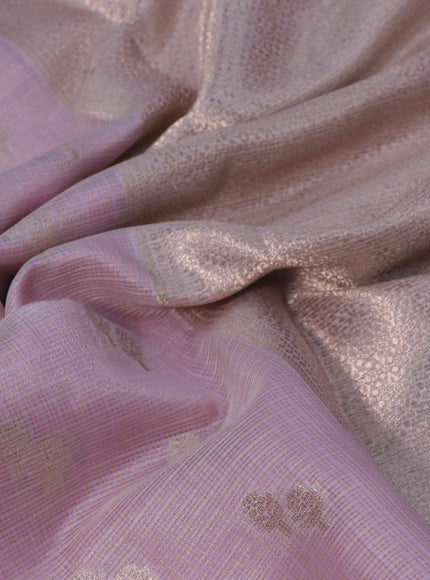 Cotton zari kota saree pastel lavender and light pink with zari woven buttas and zari woven paithani border