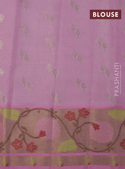 Cotton zari kota saree pastel lavender and light pink with zari woven buttas and zari woven paithani border