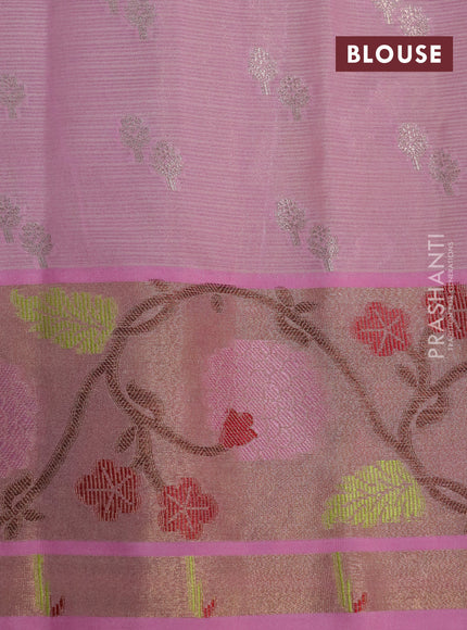 Cotton zari kota saree pista green and peach pink with zari woven buttas and zari woven paithani border