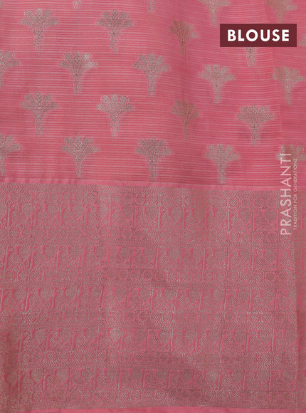 Cotton zari kota saree pista green and peach pink with allover zari weaves and zari woven butta border