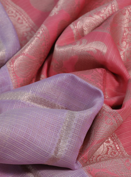 Cotton zari kota saree pastel lavender and peach pink with allover zari weaves and zari woven butta border