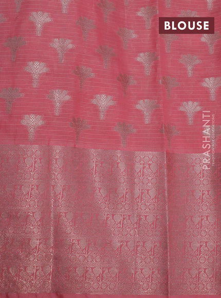 Cotton zari kota saree pastel lavender and peach pink with allover zari weaves and zari woven butta border