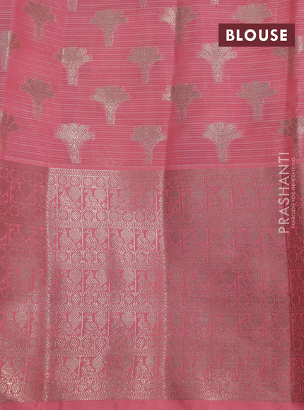 Cotton zari kota saree teal green and peach pink with allover zari weaves and zari woven butta border