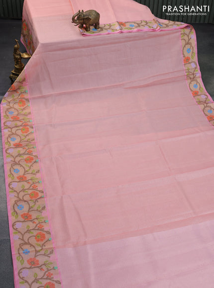 Cotton zari kota saree peach pink and light pink with plain body and zari woven paithani border