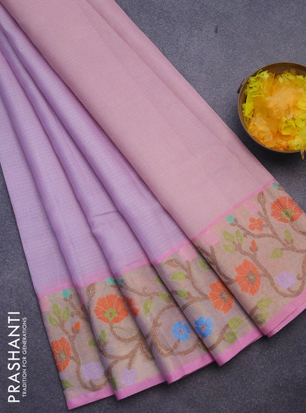 Cotton zari kota saree lavender shade and light pink with plain body and zari woven paithani border