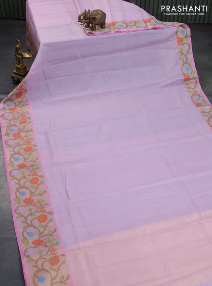 Cotton zari kota saree lavender shade and light pink with plain body and zari woven paithani border