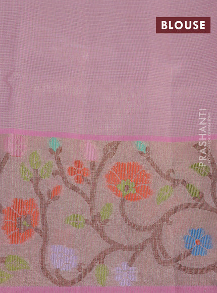 Cotton zari kota saree lavender shade and light pink with plain body and zari woven paithani border