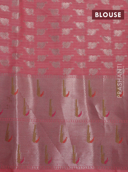 Cotton zari kota saree pale yellow and peach pink with allover paithani weaves and zari woven muniya butta border