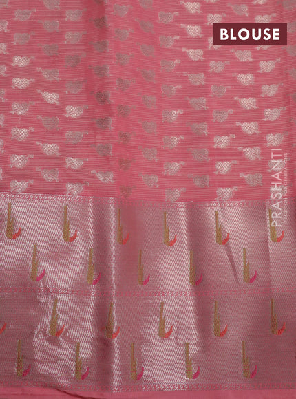 Cotton zari kota saree pista green and peach pink with allover paithani weaves and zari woven muniya butta border