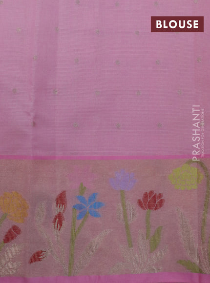 Cotton zari kota saree sandal and light pink with zari woven buttas and zari woven paithani design border