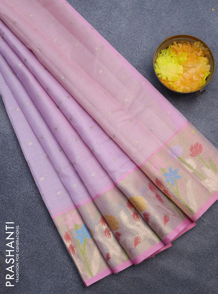 Cotton zari kota saree lavender shade and light pink with zari woven buttas and zari woven paithani design border