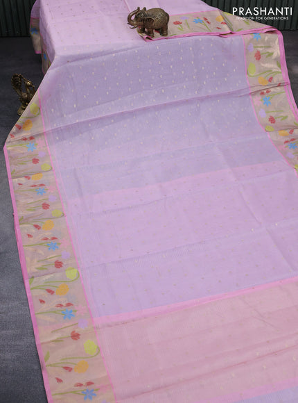 Cotton zari kota saree lavender shade and light pink with zari woven buttas and zari woven paithani design border