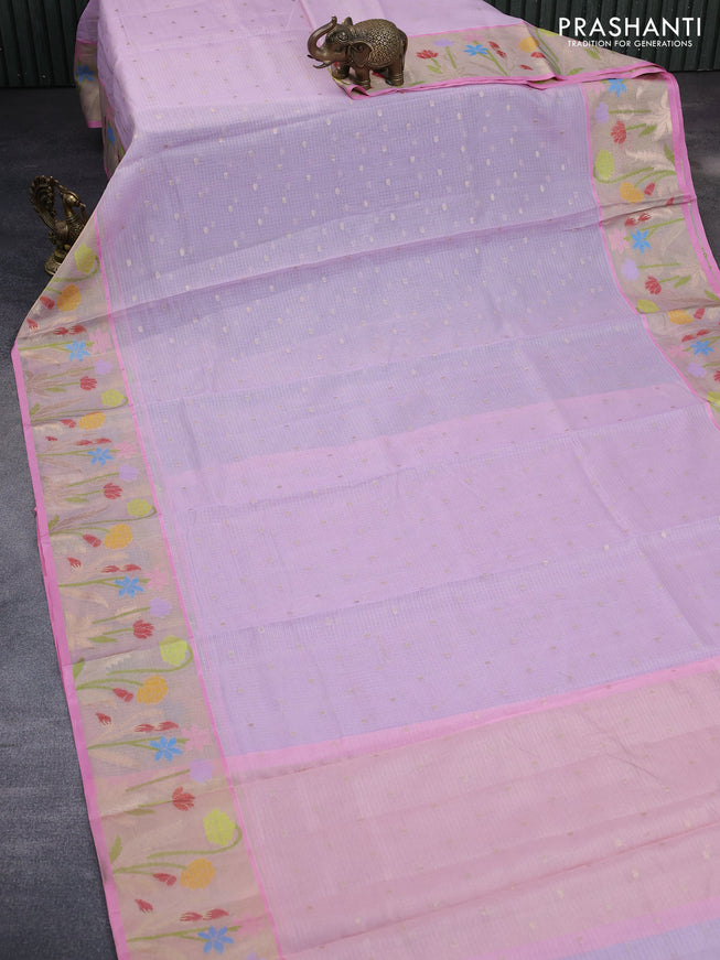 Cotton zari kota saree lavender shade and light pink with zari woven buttas and zari woven paithani design border