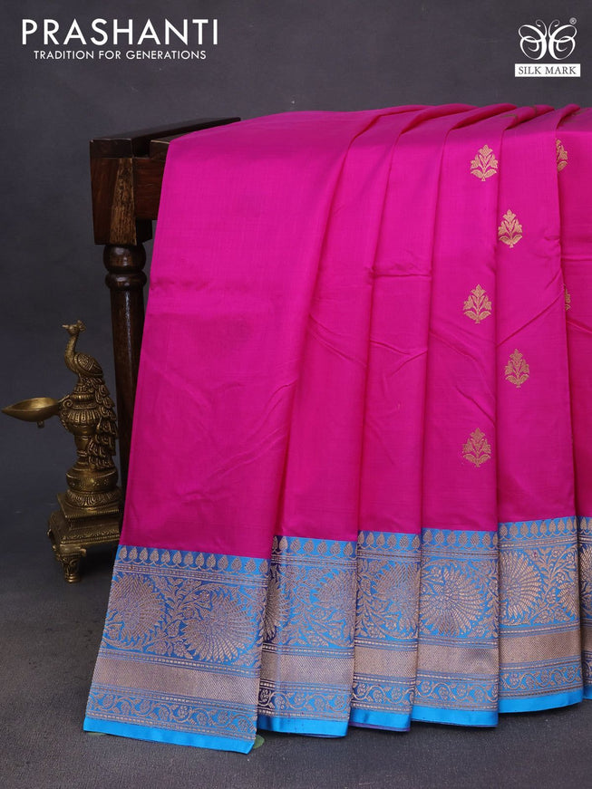 Pure banarasi katan silk saree pink and light blue with zari woven buttas and floral zari woven border