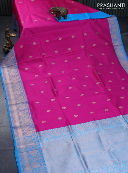 Pure banarasi katan silk saree pink and light blue with zari woven buttas and floral zari woven border