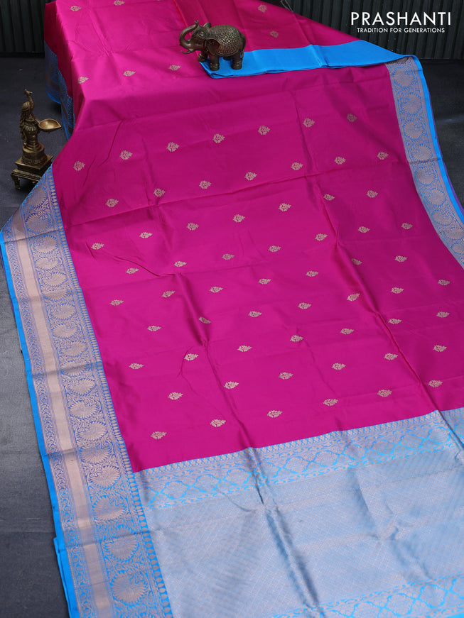 Pure banarasi katan silk saree pink and light blue with zari woven buttas and floral zari woven border