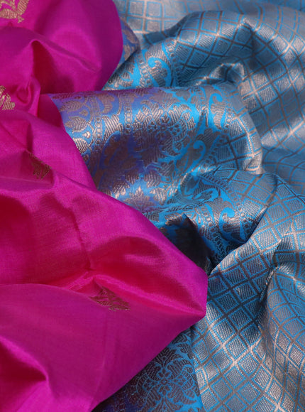 Pure banarasi katan silk saree pink and light blue with zari woven buttas and floral zari woven border