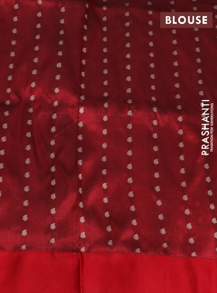 Pure banarasi katan silk saree cs blue and red with copper zari woven buttas and floral zari woven border