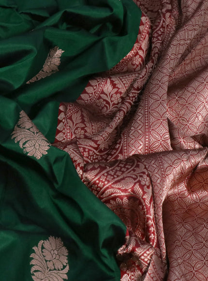 Pure banarasi katan silk saree green and red with copper zari woven buttas and zari woven border