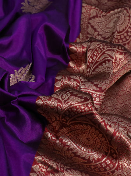 Pure banarasi katan silk saree violet and red with copper zari woven buttas and zari woven border