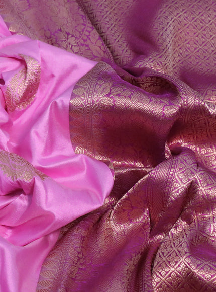 Pure banarasi katan silk saree light pink and purple with zari woven buttas and floral zari woven border