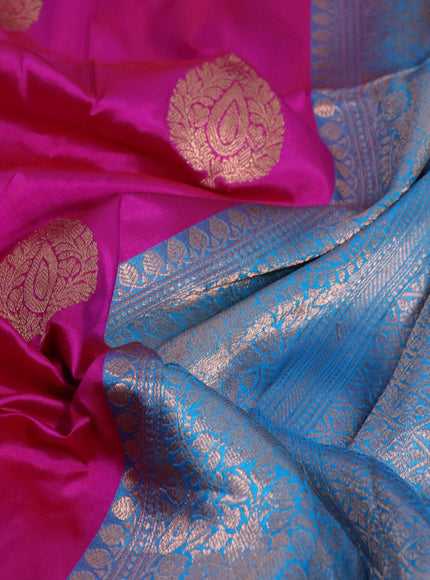 Pure banarasi katan silk saree pink and blue with zari woven buttas and floral zari woven border