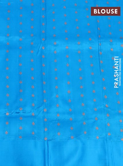 Pure banarasi katan silk saree pink and blue with zari woven buttas and floral zari woven border