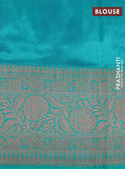 Pure banarasi katan silk saree deep purple and teal green with copper zari woven buttas and floral zari woven border