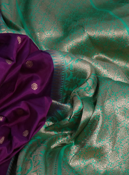 Pure banarasi katan silk saree deep purple and green with zari woven buttas and floral zari woven border