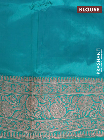 Pure banarasi katan silk saree deep purple and teal green with zari woven buttas and floral zari woven border