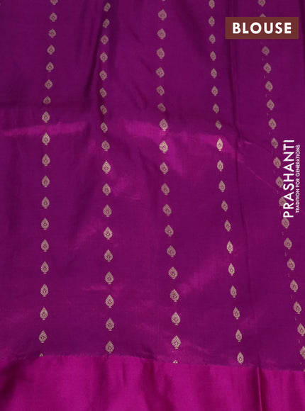 Pure banarasi katan silk saree pale yellow and purple with zari woven buttas and copper zari woven border