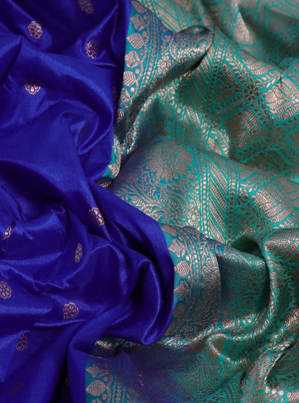 Pure banarasi katan silk saree royal blue and teal green with zari woven buttas and floral zari woven border